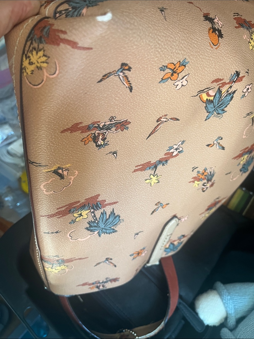 Coach Pink Tan Tropical Print Leather Tote - Picture 15 of 16